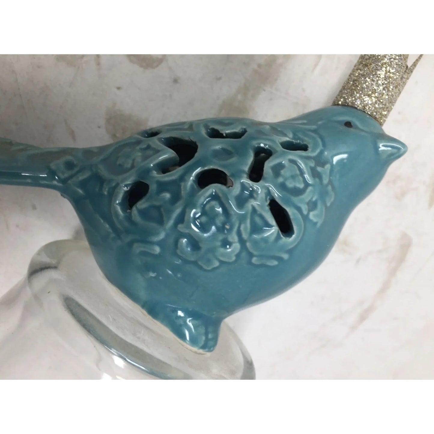 Set of 2 Blue Hollow Ceramic Birds wearing Gold Crowns Home Decoration A+ Stuff A+ Stuff