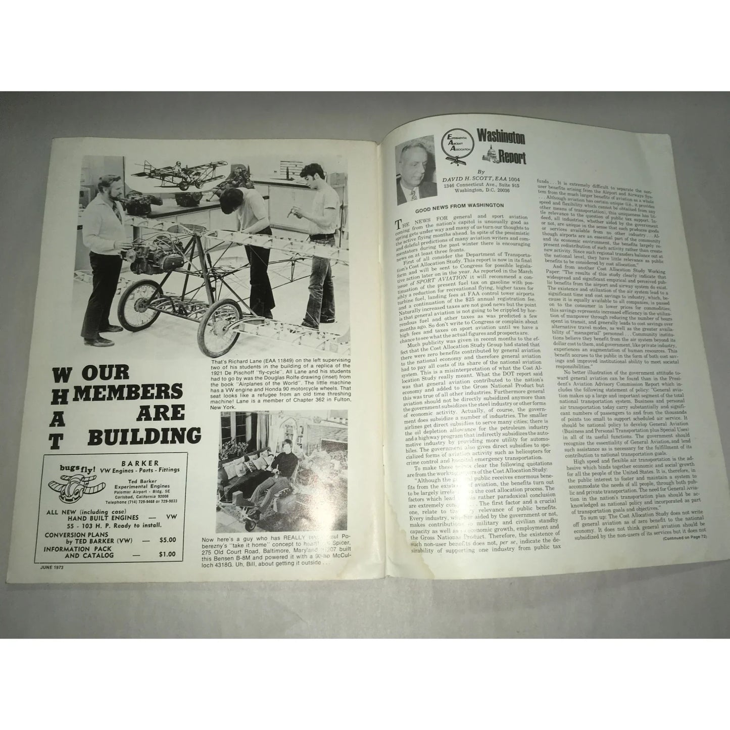 Vintage June 1973 SPORT AVIATION Magazine - A+ Stuff