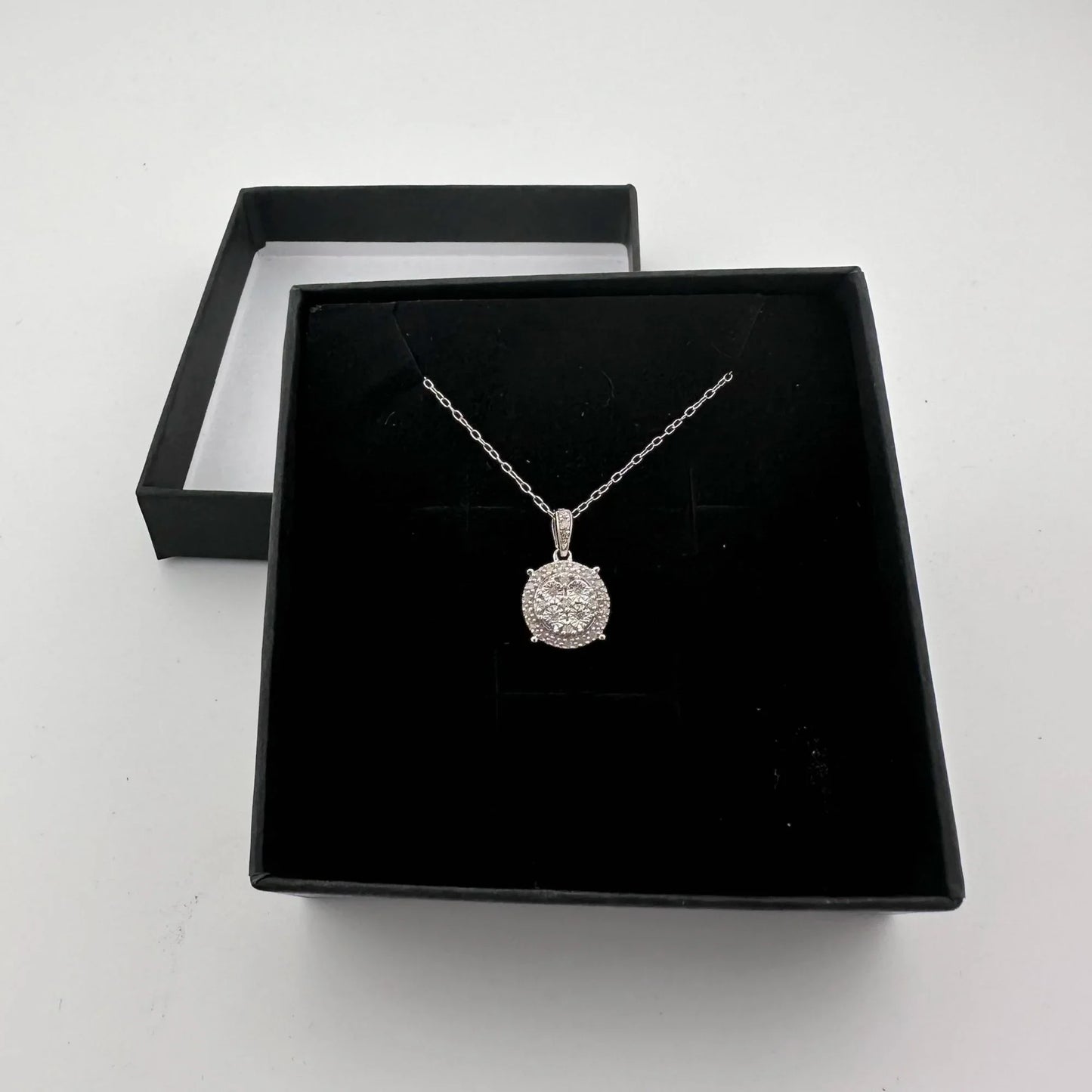 1/5 Carat Diamond Brilliance Diamond Cluster Pendant - Sterling Silver Setting w Chain - A+ Stuff