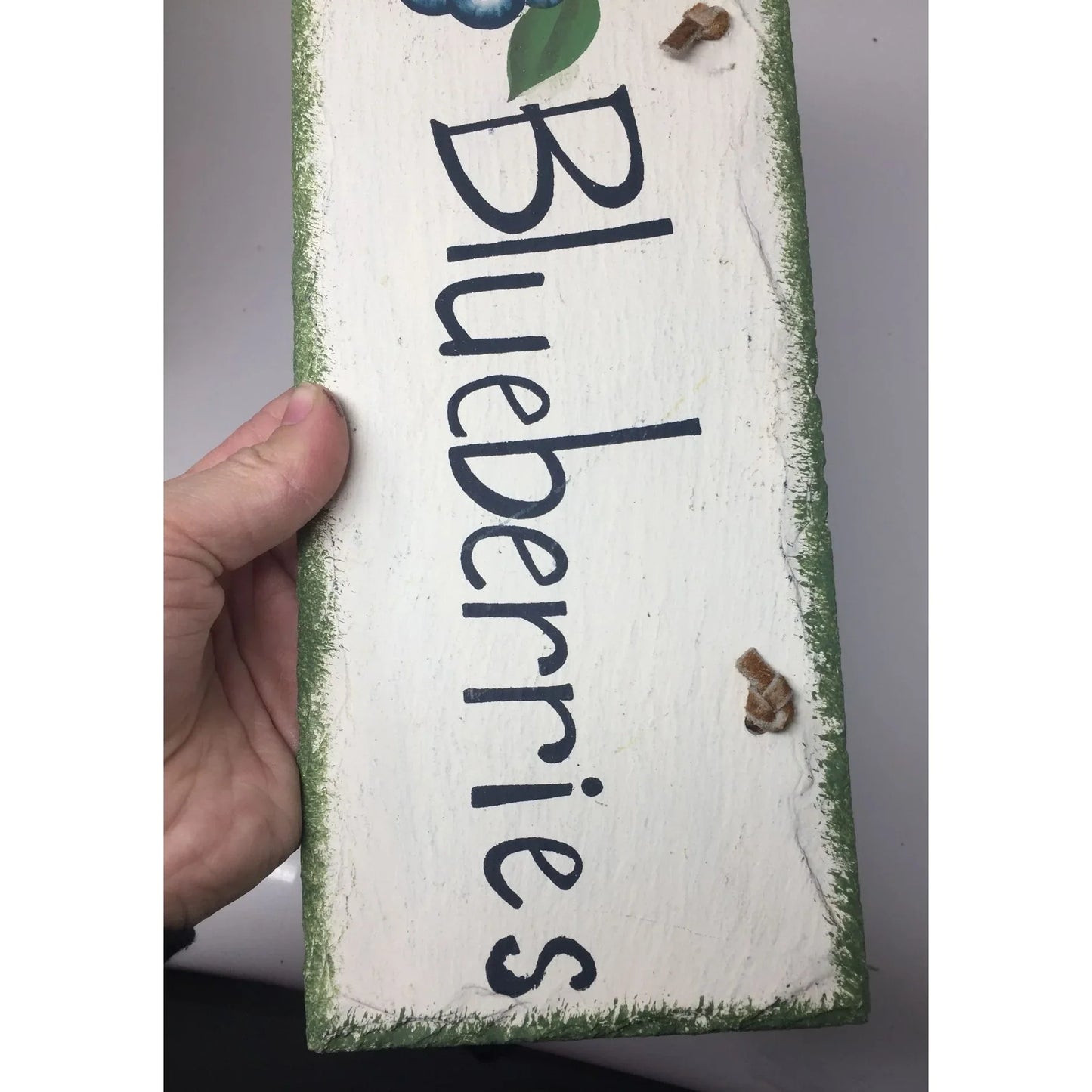 Vintage Blueberries ceramic Hand Painted Sign- 10.5 by 4.5 inches - A+ Stuff