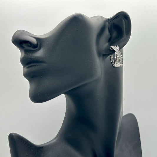 Beautiful Diamond X Hoop Earrings - Natural Diamond in Sterling Silver Settings