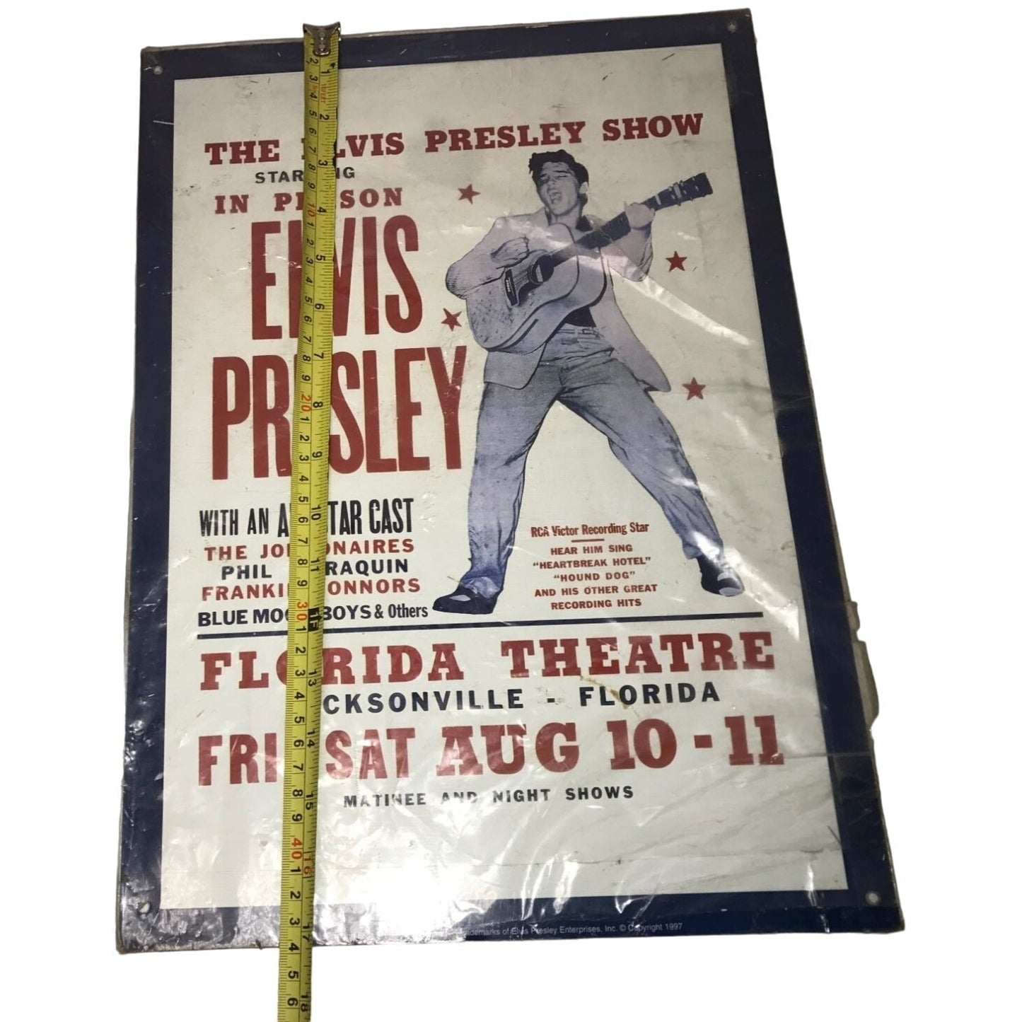 1985 Vintage Elvis Presley Jacksonville, Florida Theatre Concert Sign
