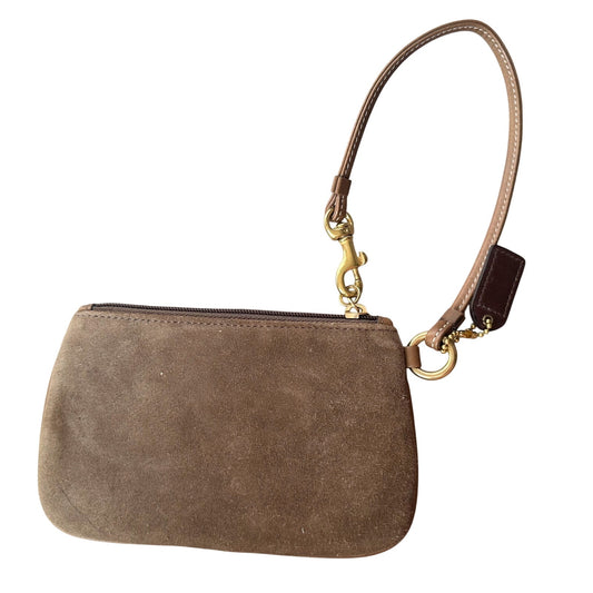 Coach Tan Suede Wristlet with Charm Tag
