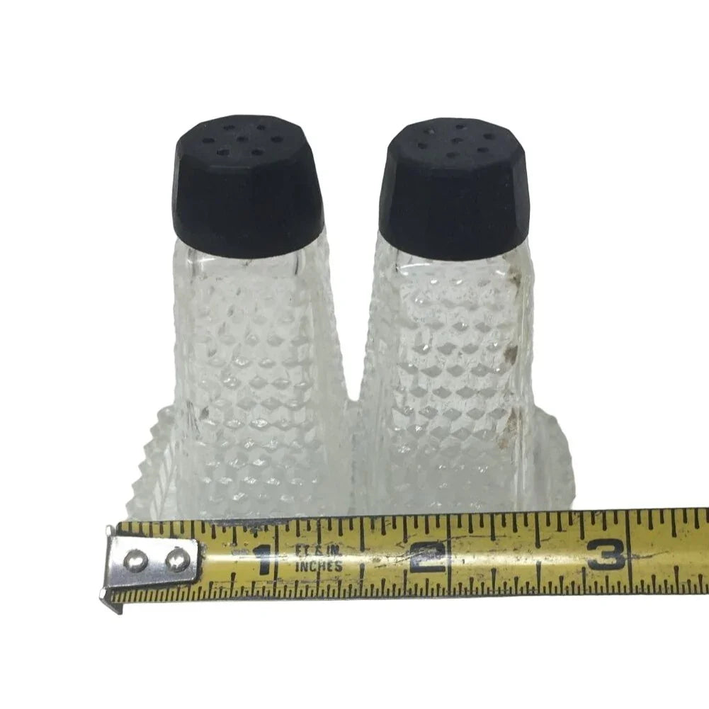 Vintage Small Pressed Glass Salt and Pepper Shaker Set with Tray - A+ Stuff