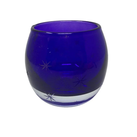 Small Dark Blue Candle Holder with Snowflakes on it- 3.5'' tall - A+ Stuff