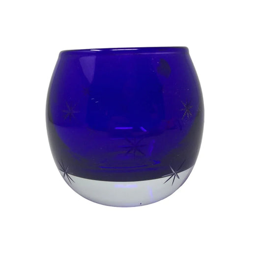 Small Dark Blue Candle Holder with Snowflakes on it- 3.5'' tall - A+ Stuff