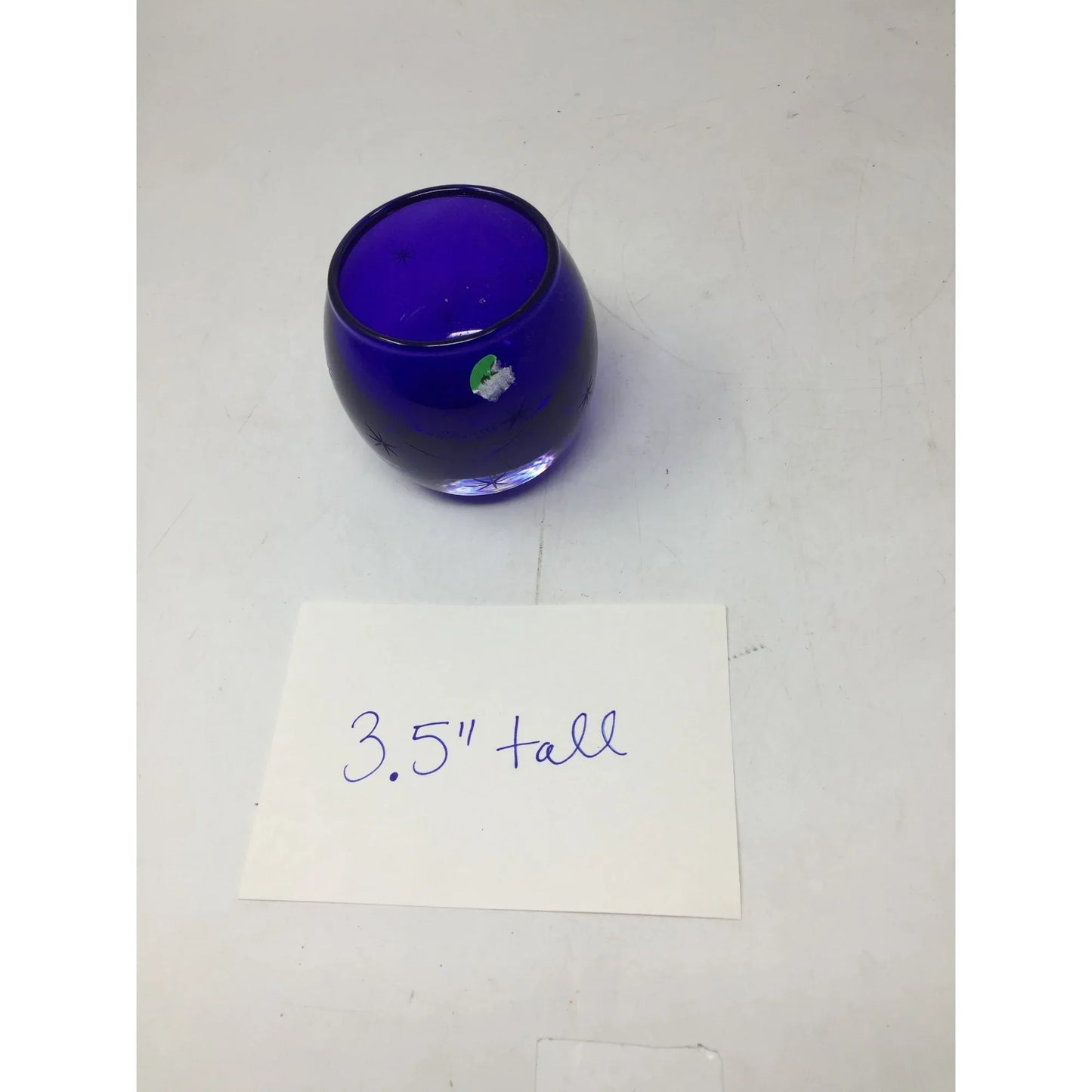 Small Dark Blue Candle Holder with Snowflakes on it- 3.5'' tall - A+ Stuff