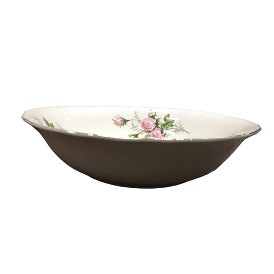 Vintage Canonsburg Hallmark Of Quality Bowl With Ruffled Gold Border & Pink Roses - A+ Stuff