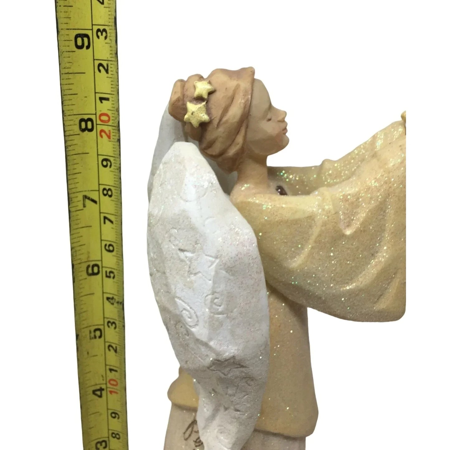 Karen Hahn Bereavement Angel - Glitter Angel Figurine Holding Star - 2002 Enesco Foundations - A+ Stuff