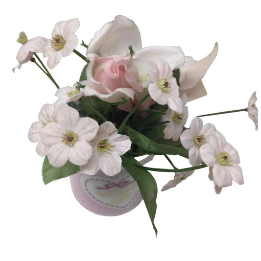 Small Faux Flower Bouquet in Pink Handled Mug that Says "A Baby is Love" A+ Stuff A+ Stuff