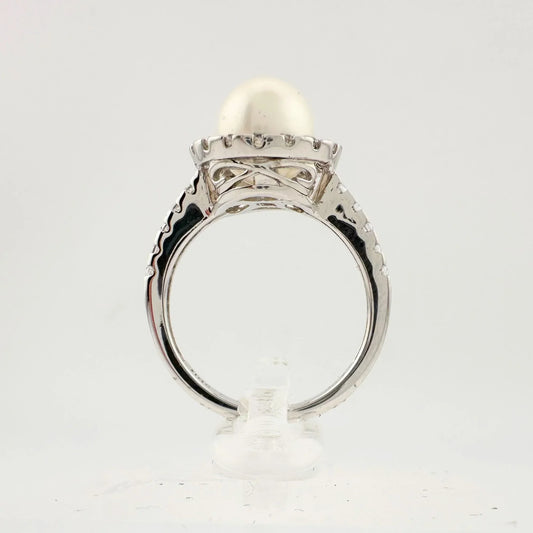 Beautiful Halo 7mm Natural Cultured Pearl Ring Sterling Silver - Size 7.25 - A+ Stuff