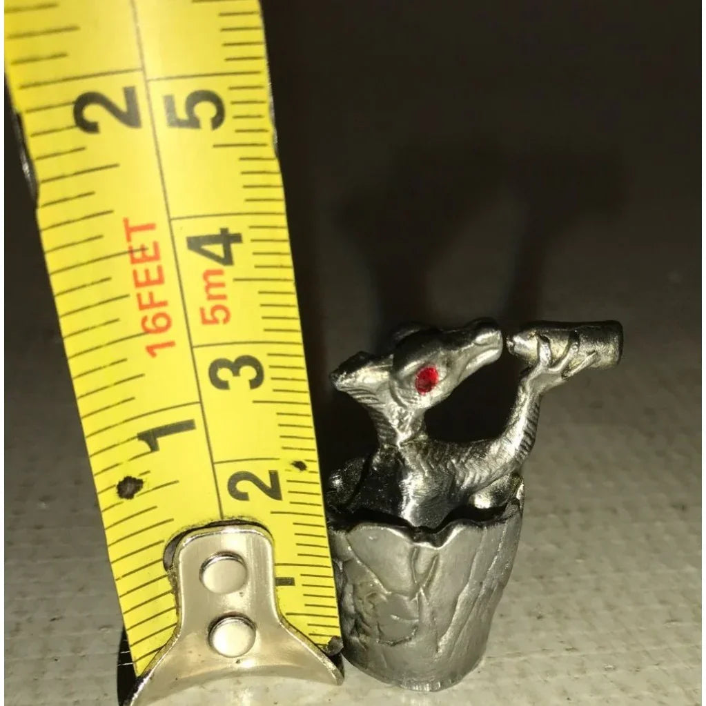 Vintage Miniature Pewter Dragon with Red Eyes Figurine - A+ Stuff