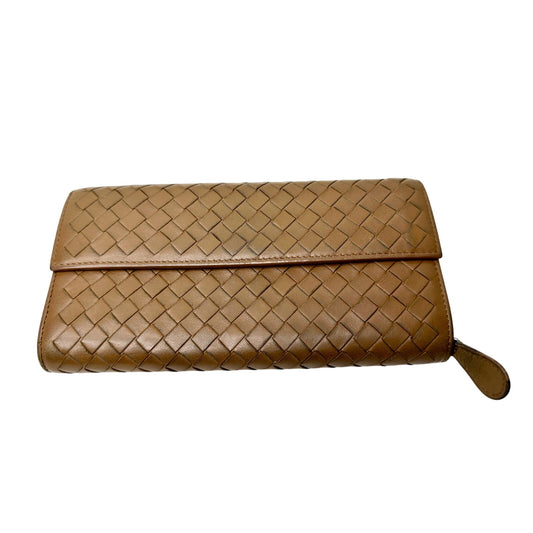 Bottega Veneta Intrecciato Woven Tan Leather Long Flap Wallet