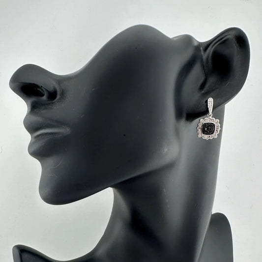 Elegant Black and White Diamond Cluster Dangle Earrings - A+ Stuff