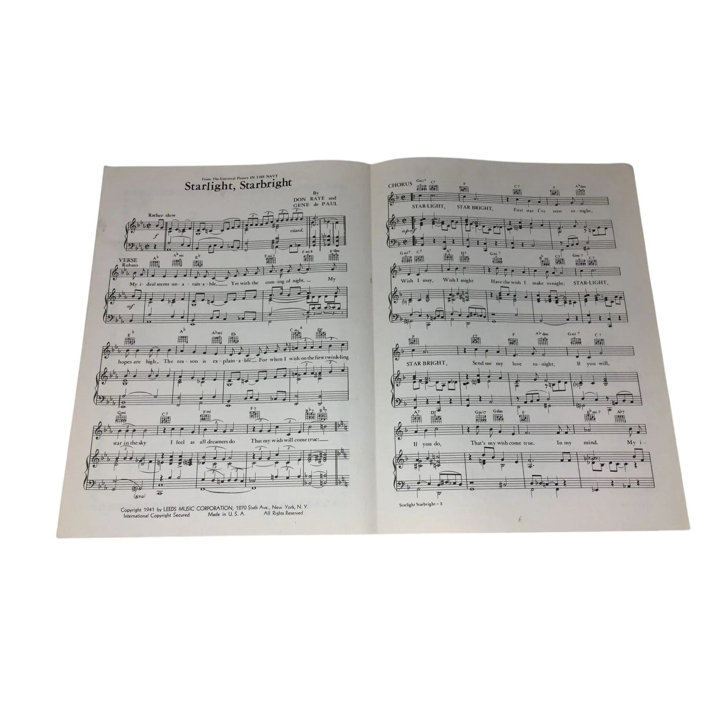 Advance artist copy ''Starlight, Starbright'' Vintage sheet music - A+ Stuff - SHEET MUSIC - A+ Stuff