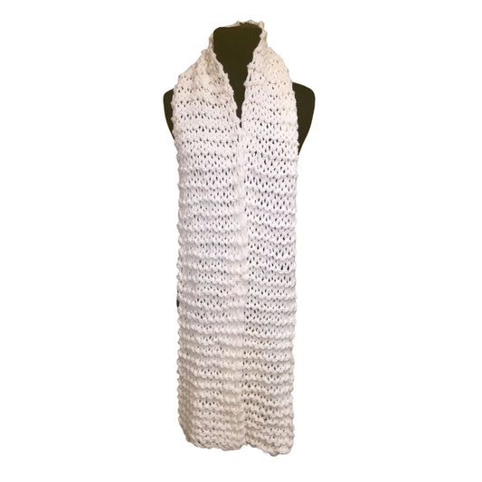 Womens Vintage Handmade White Crocheted/Knitted Long Scarf - A+ Stuff