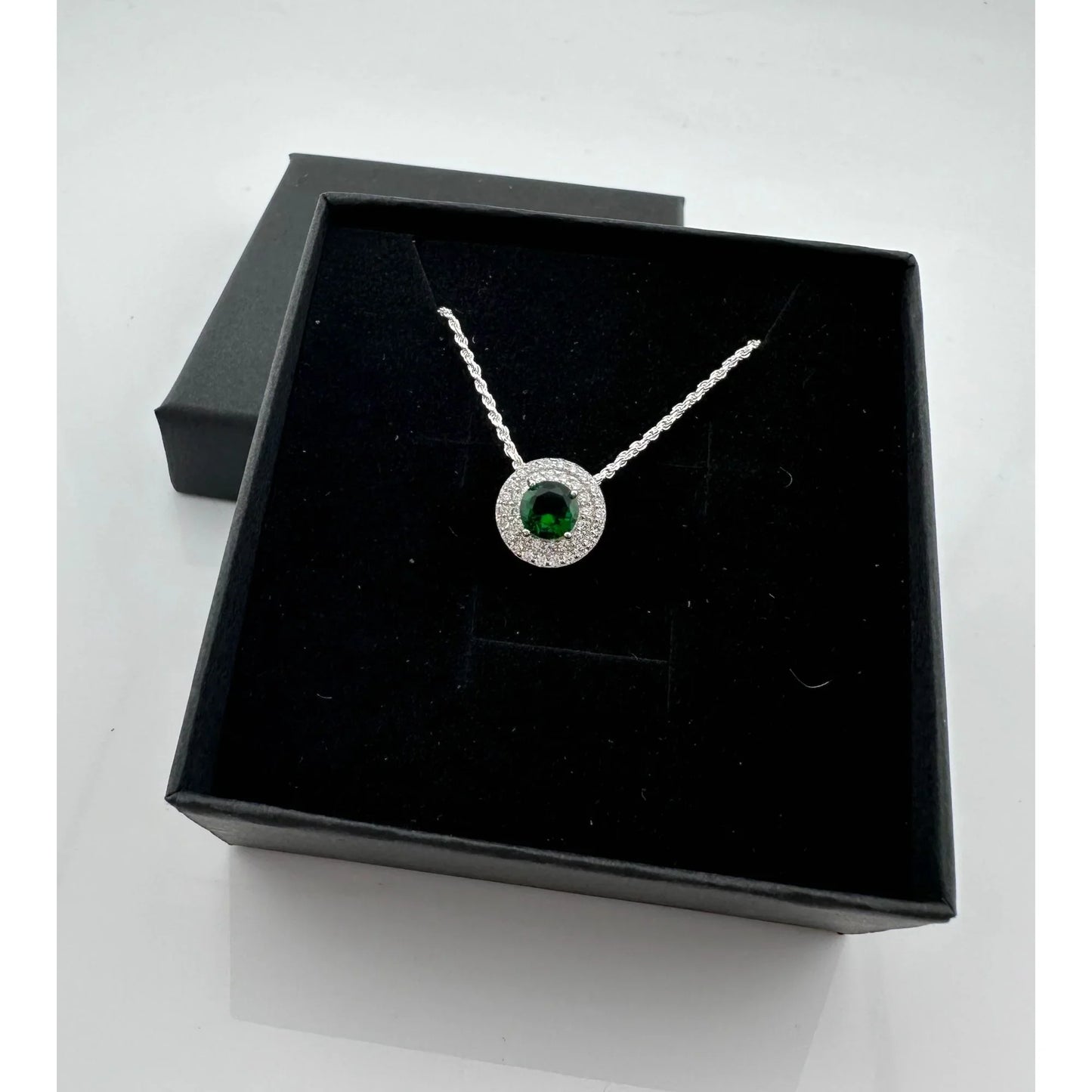 Brilliantly Beautiful 2.40ct Lab Created Emerald Halo Pendant - Sterling Silver - A+ Stuff
