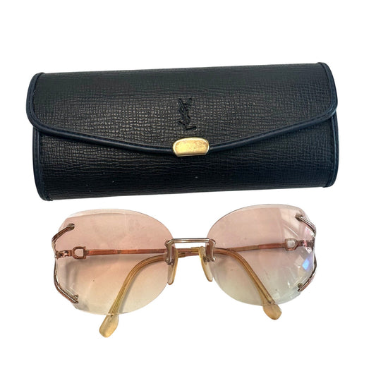 YSL - Yves Saint Laurent Amber / Rose Colored Rimless Sunglasses with Case