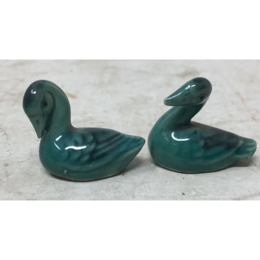Two Vintage Small Miniature Glazed Duck Bird Figurines- Made in Germany - A+ Stuff