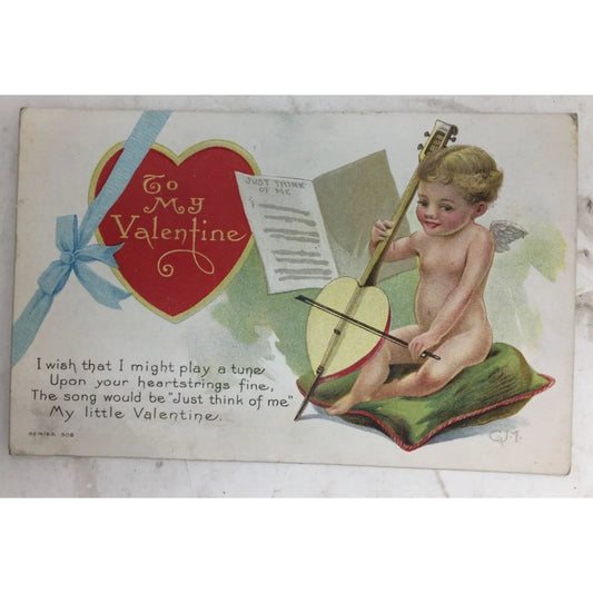 Vintage Antique 1910 Collectible Postcard Cupid Playing Heart Cello A+ Stuff A+ Stuff