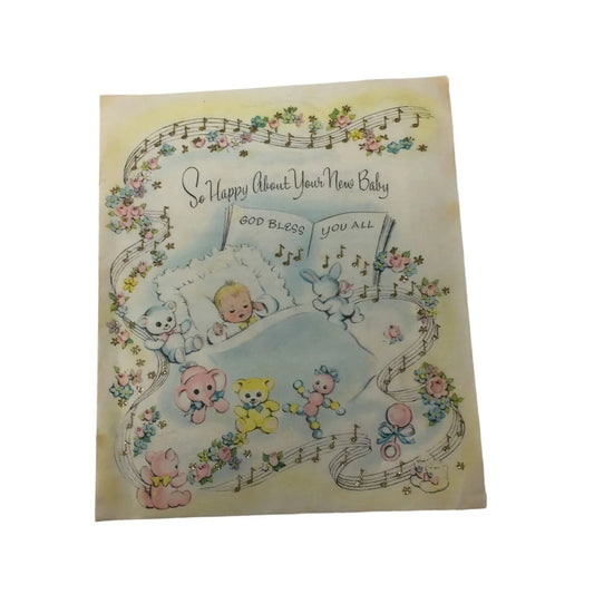 "So Happy About Your New Baby God Bless You All" Vintage Paper Card - A+ Stuff