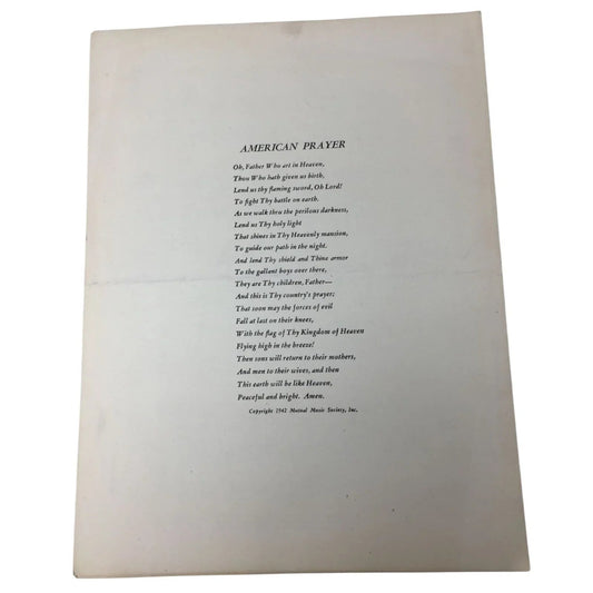 ''AMERICAN PRAYER'' Vintage 1942 Sheet music book - A+ Stuff - sheet music - A+ Stuff