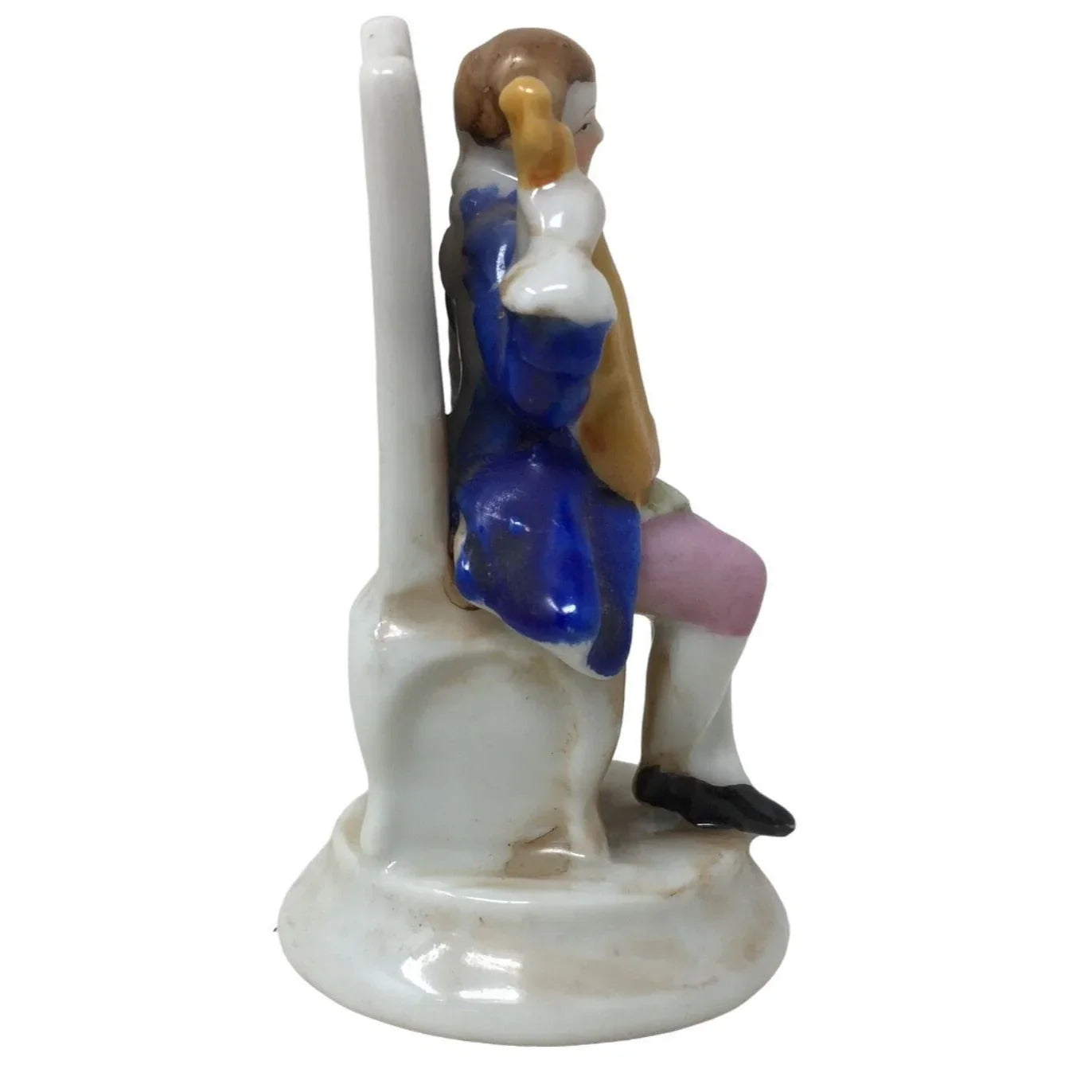 Small Vintage Colonial Man Sitting in Chair & Holding Violin Figurine Occupied Japan A+ Stuff A+ Stuff
