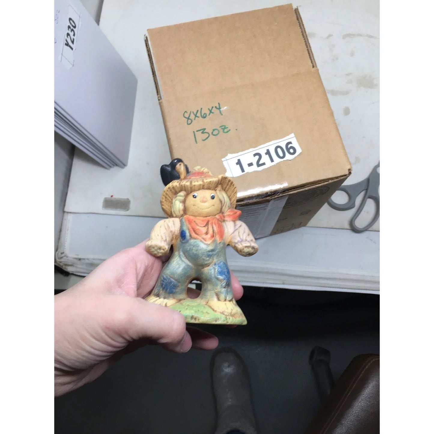 Vintage 1987 Cute Scarecrow Figurine with Bird on Shoulder - Fall or Autumn Decor A+ Stuff A+ Stuff