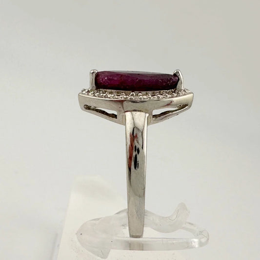 Marquise Cut Garnet & Diamond Ring - Sterling Silver - Size 8 - A+ Stuff