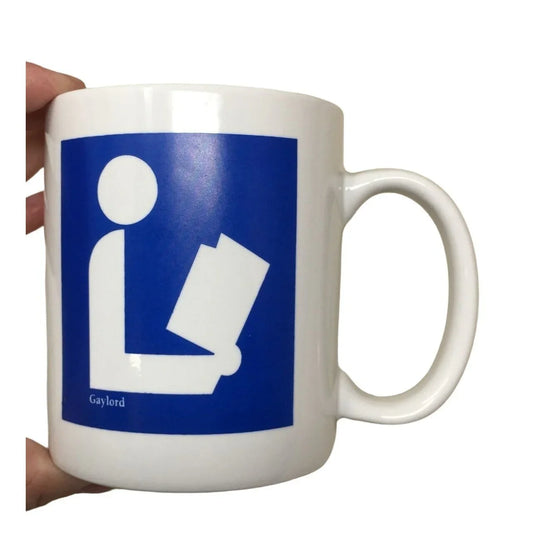 Gaylord Coffee Mug with Person reading Book- Blue and White gaylord A+ Stuff