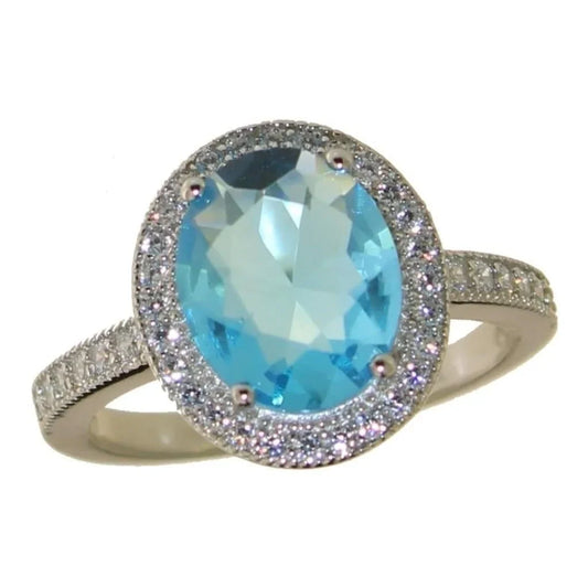 Brilliant Oval 3.60 Carat Blue Topaz Ring - Size 7 - Sterling Silver Setting - A+ Stuff