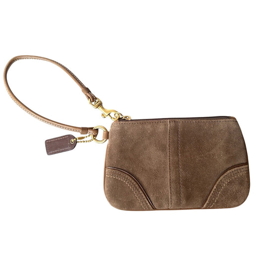 Coach Tan Suede Wristlet with Charm Tag