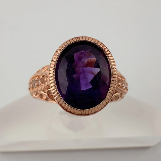 Enchanting 4.12 Carat Natural Amethyst Designer Ring - SIze 7.25 - 14kt Rose Gold Overlay - Beautiful! - A+ Stuff