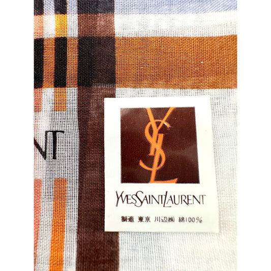 Yves Saint Laurent Copper, Blue & Black Vintage Handkerchief / Pocket Square / Small Scarf 18"