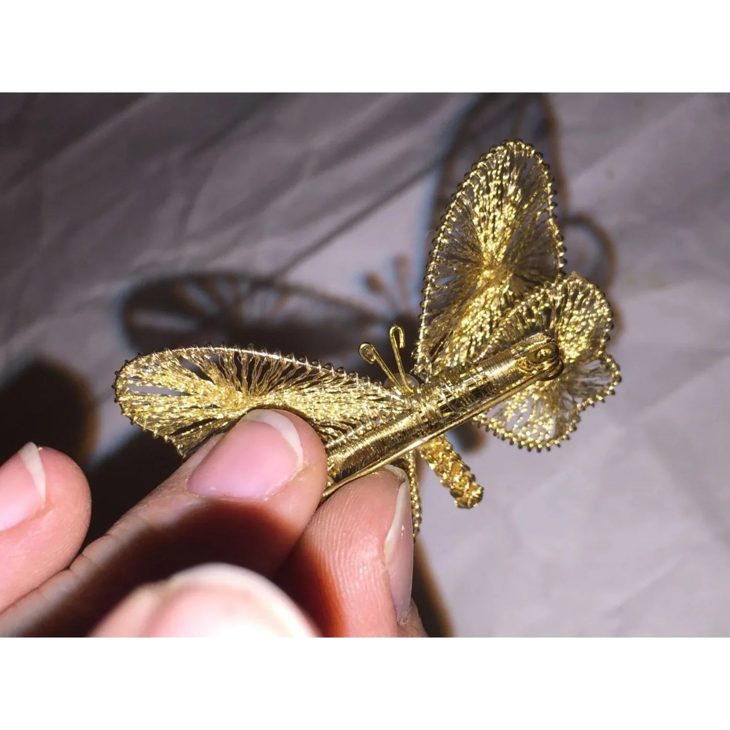 Womens Small 2" Gold Tone Butterfly Pin with White Faux Pearl in the Middle - A+ Stuff