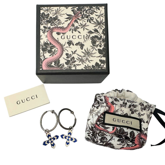 Gucci Enamel Cross Motif Hoop Earrings with Pouch, Box & Booklet