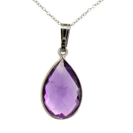 Beautiful Pear Cut 6.05 Ct Purple Amethyst Pendant - Sterling Silver with Chain