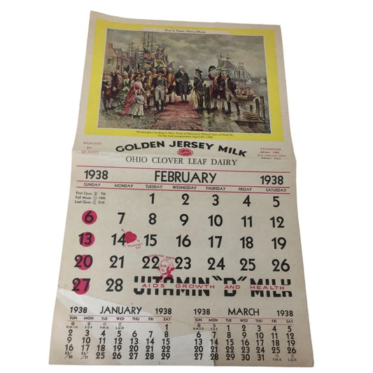 1938 February Golden Jersey Milk- Ohio Clover Leaf Dairy Calendar A+ Stuff A+ Stuff