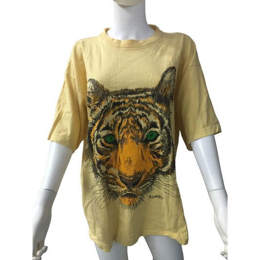 Yellow T Shirt with Green-Eyed Tiger - XL Tee Shirt Calhoun A+ Stuff