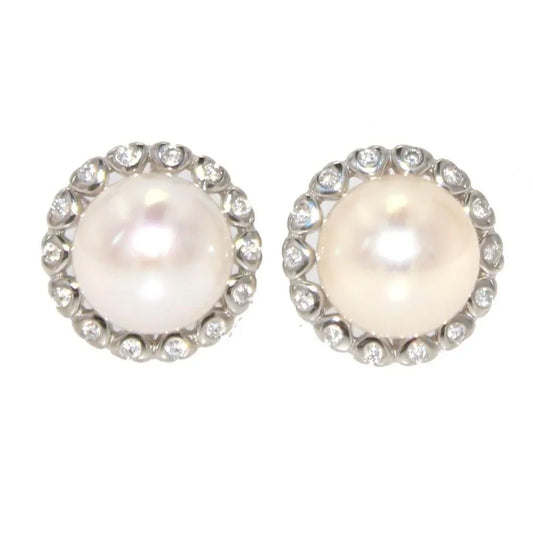 Lovely Pearl Halo Stud Earrings- 8.5mm - Sterling Silver (.925) - A+ Stuff