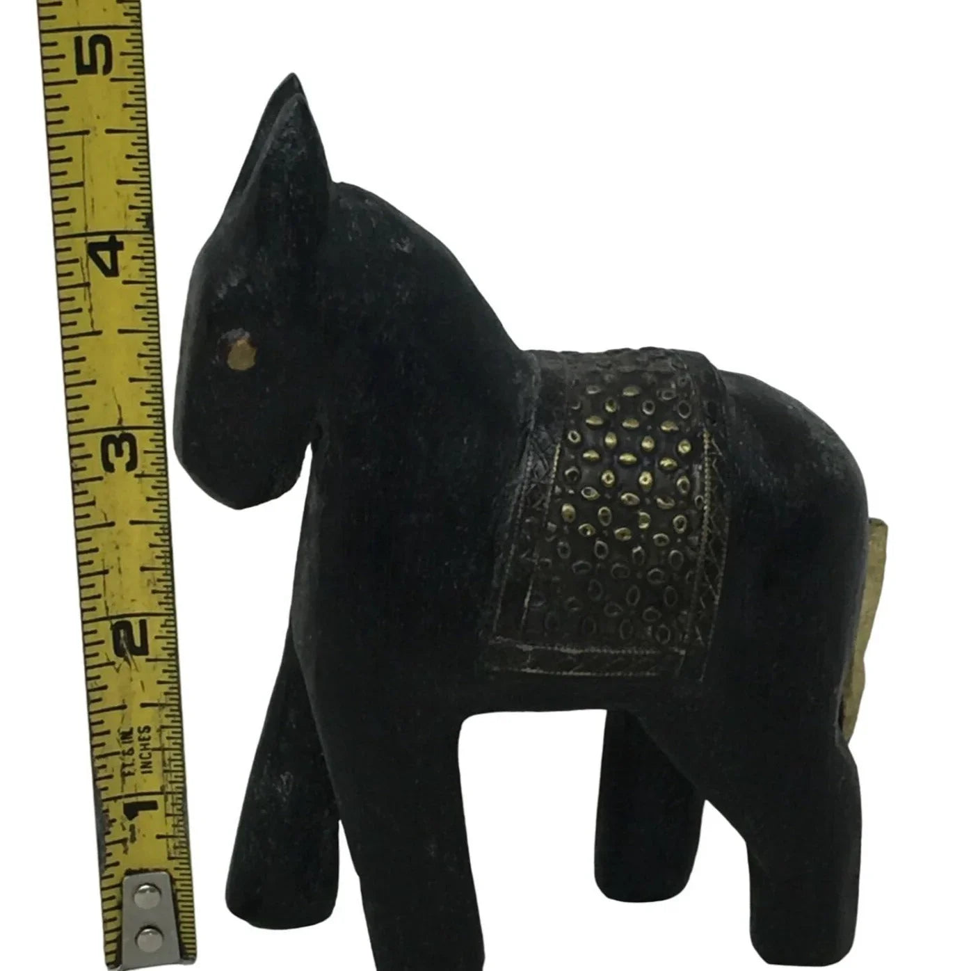 Wood Horse/Donkey Hand Carved Decorative Figurine with Brass Blanket & Brass Tack Eyes A+ Stuff A+ Stuff