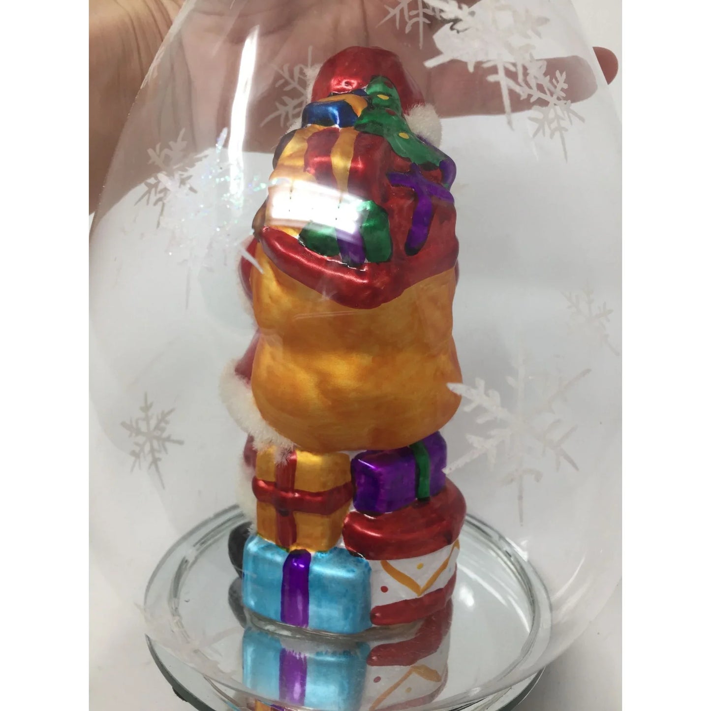 Vintage Battery Operated Light-Up Santa inside Blown Glass Snowflake Dome - 9'' tall - A+ Stuff