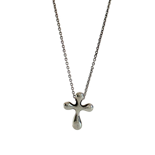 Tiffany and Co Elsa Peretti Cross Pendant Necklace in Sterling Silver (16")