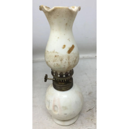 Vintage White Milk Glass Miniature Oil Kerosene Lamp Fluted Top - A+ Stuff