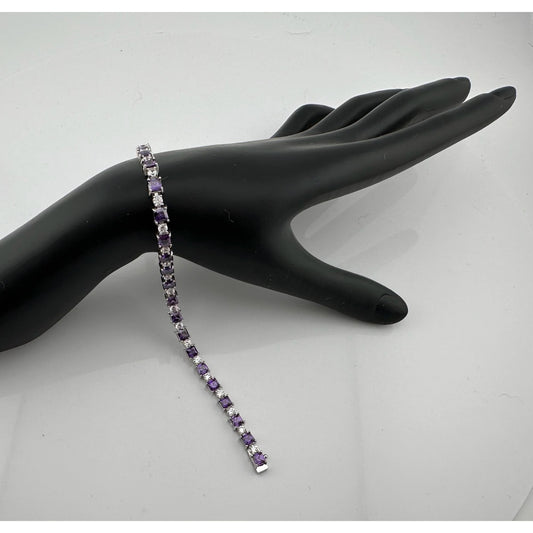 Princess Cut 15 Carat Vivid Purple Amethyst & Round Topaz Bracelet - Lab Created Gemstones