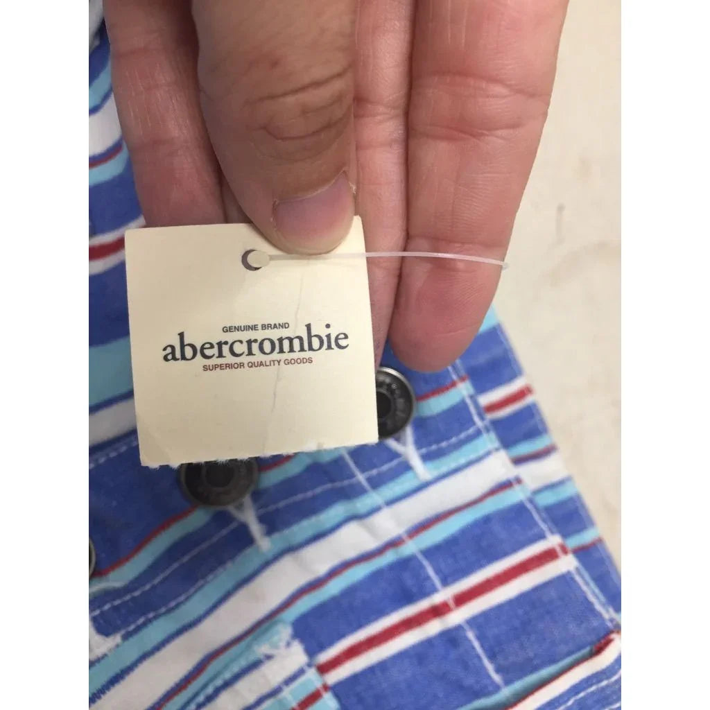 Abercrombie Size 14 Girls Blue, White, Red Striped Button Up Shorts w/ Pockets Abercrombie A+ Stuff