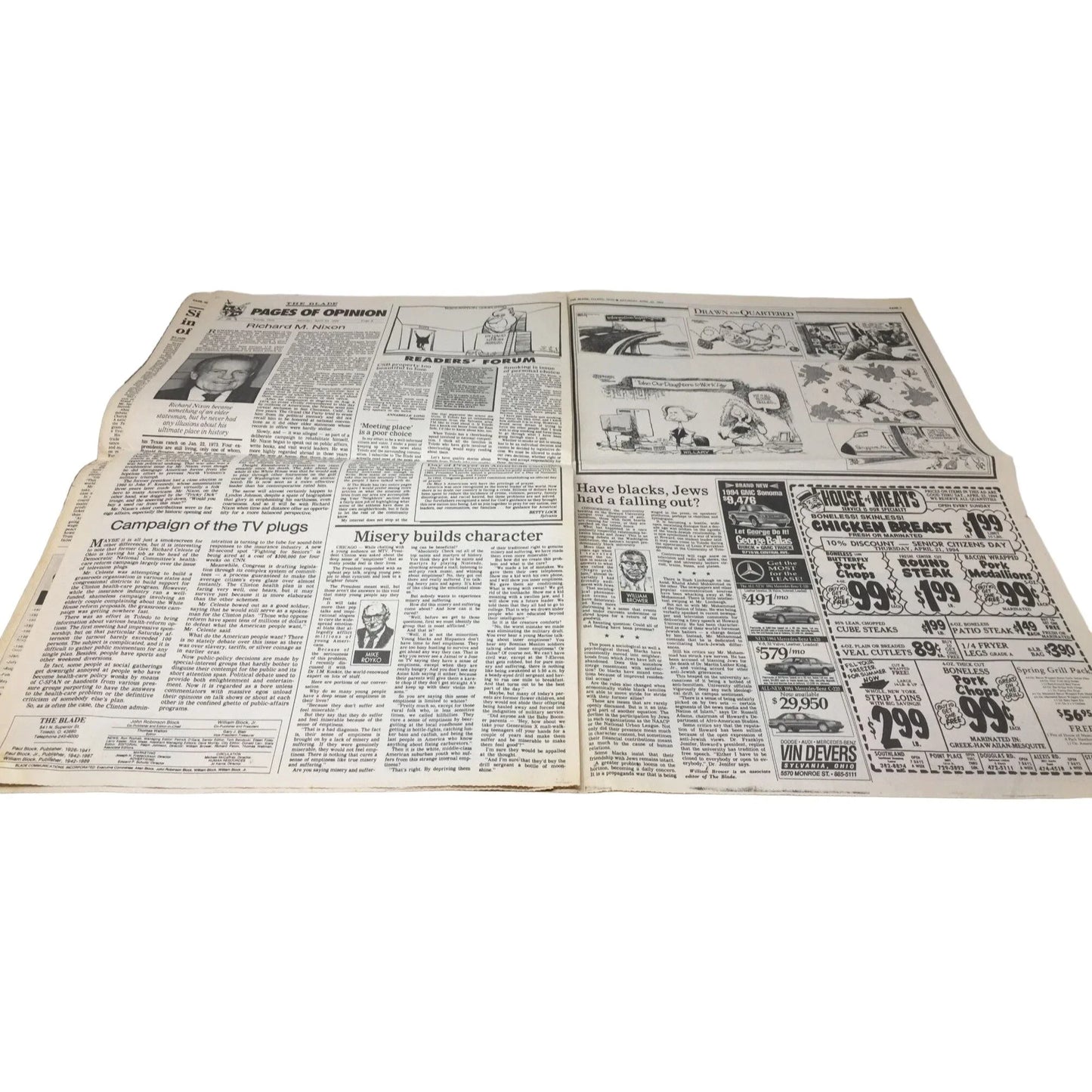 The Blade Vintage Collectible One of America's Great Newspapers Richard Nixon Dies- Sat. April 23, 1994 the blade A+ Stuff