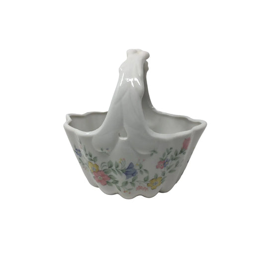 Vintage Small White Porcelain Basket with Flower Pattern on it - A+ Stuff