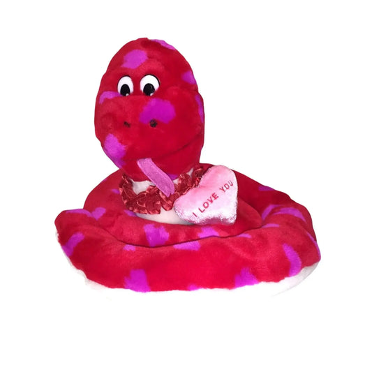 I LOVE YOU Red Valentines Day SNAKE Plush w Pink HEARTS Coiled - Cute! A+ Stuff