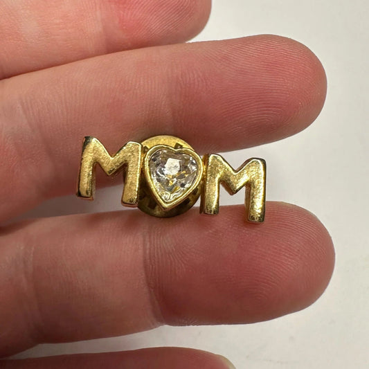 Ballou Reg'd ''MOM'' Gold Pin with Rhinestone Heart in the Middle - A+ Stuff - pin - A+ Stuff